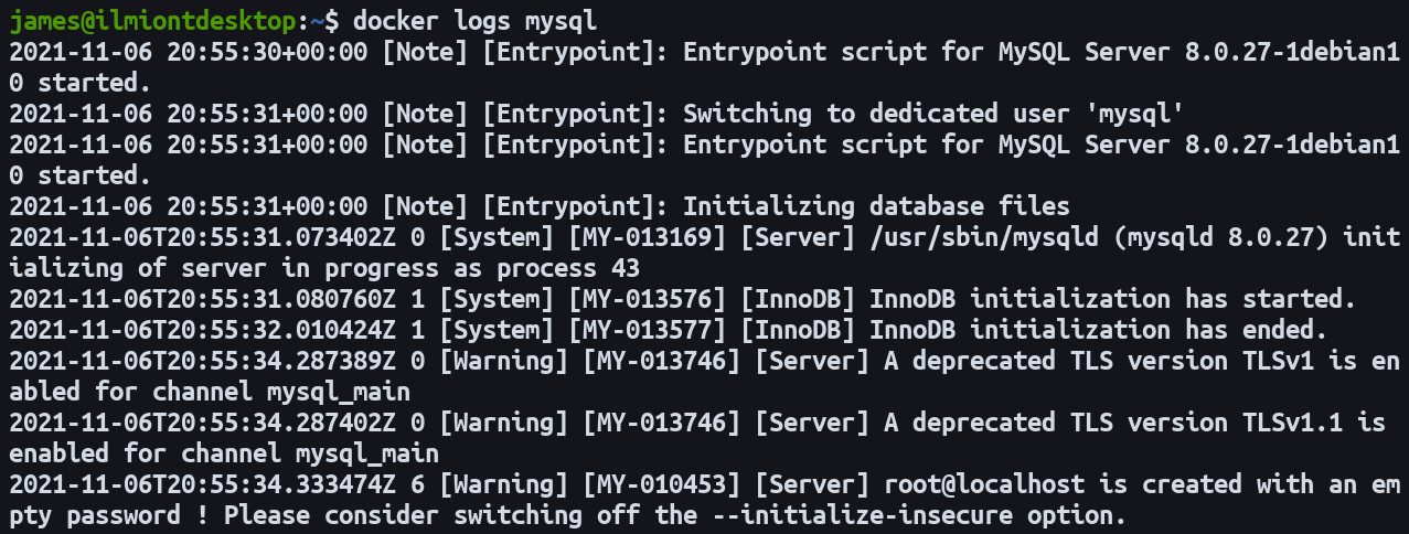 docker logs mysql --follow